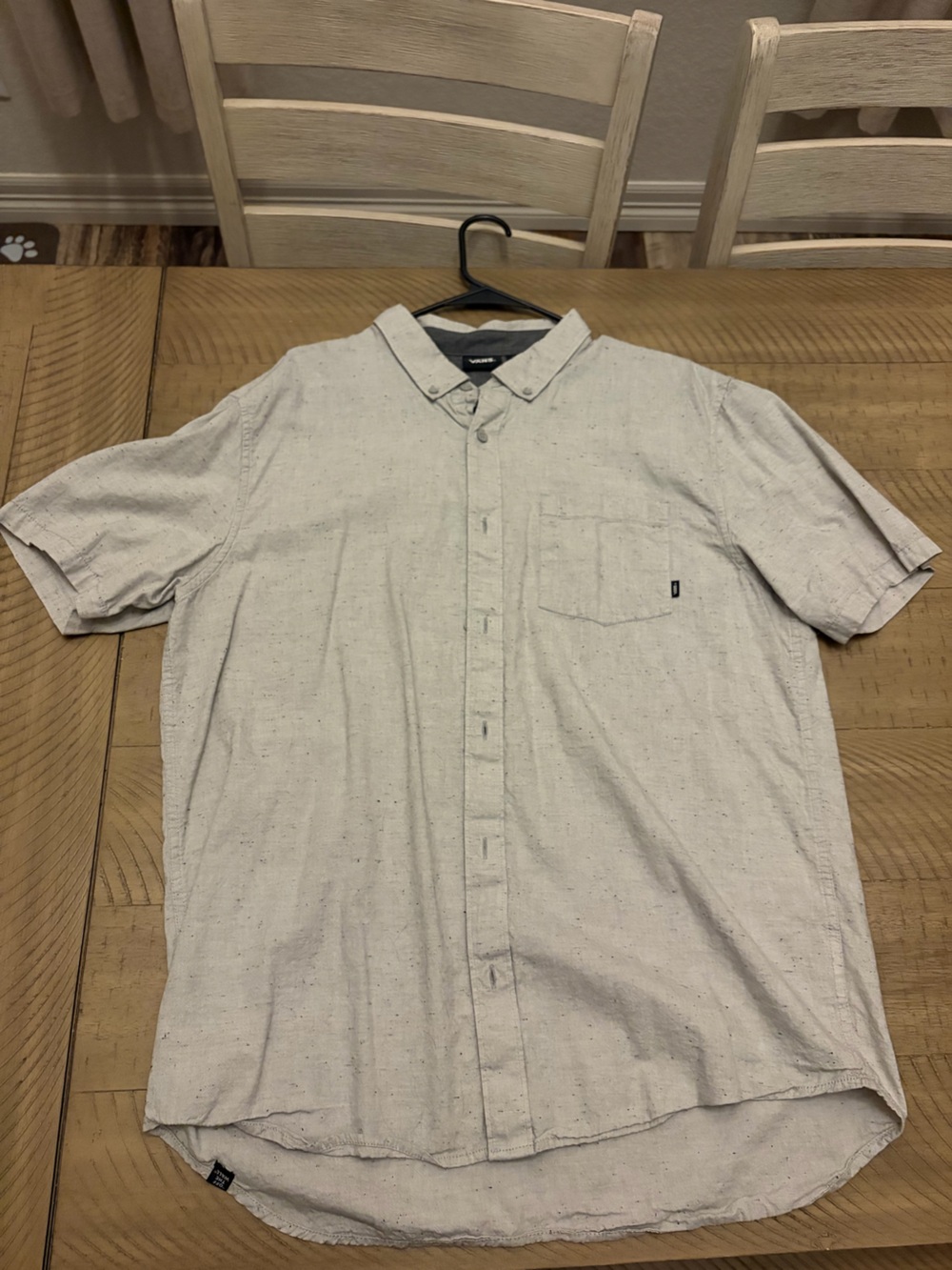 Vans Men's Short-Sleeve Button-Down Shirt in Light Beige Speckle